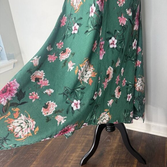 Grace Elements Green Tropical Floral Linen Blend Dress Size M Long Midi Maxi - Picture 6 of 8